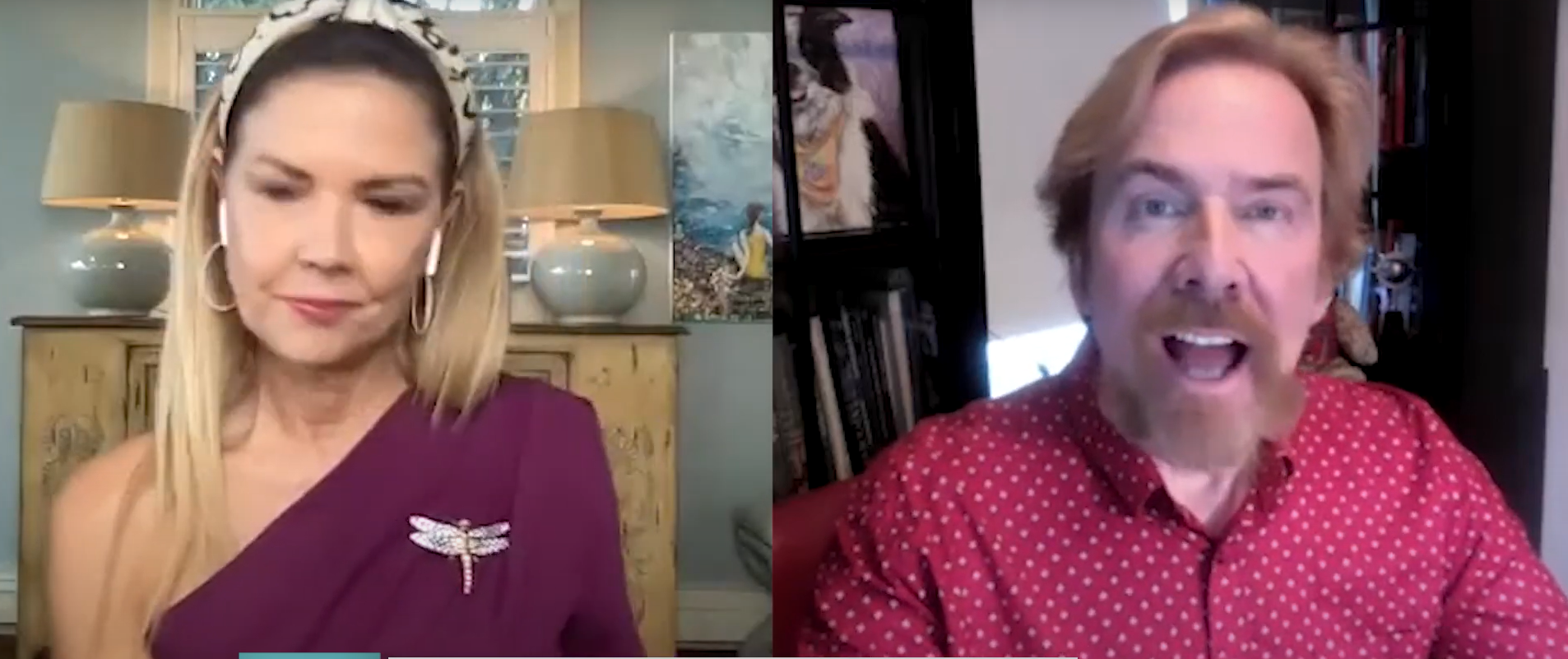 Two people on a video call; one is speaking animatedly while the other laughs joyfully in response.